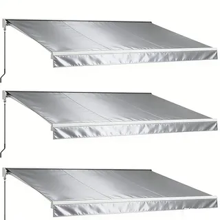 3er-set  Gelenkarmmarkise 4m Elektrische Markise Mit Handkurbel & Fernbedienung, Balkonmarkise Sonnenschutz Wandmontage Alu Hellgrau