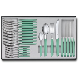 Victorinox Swiss Modern Besteck-Set für 6 Personen, 24-teilig, inkl. scharfe Messer mit Wellenschliff, Kunststoffgriffe, Minzgrün