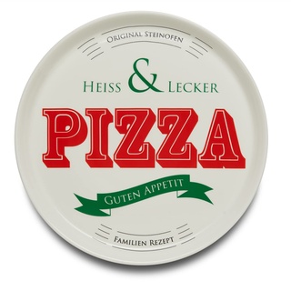 KHG Pizzateller, extra groß mit 30cm Durchmesser in Heiss & Lecker Print, perfekt für Gastro und Zuhause, hochwertiges Porzellan, Spühlmaschinengeeignet & perfekt Stapelbar