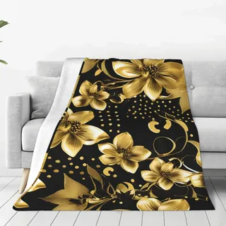 Ultraweiche Micro-Fleece-Decken mit schwarzen und goldenen Blumen, für Bettwäsche, Sofa und Reisen, Valentinstags- und Geburtstagsgeschenk
