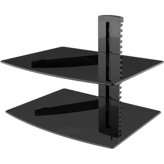 HiFi BluRay/DVD-Player/Receiver/Spielkonsole Wandregal Rack mit Kabelschacht und ESG Sicherheitsglasböden, bis zu 8 kg Tragkraft, schwarz, Anzahl Regalböden:2 Regalböden