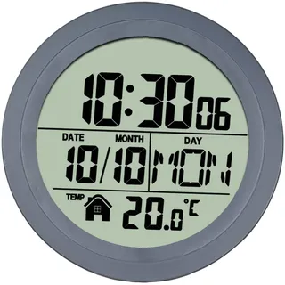 Baoblaze 14,6 cm große Digitale Badezimmer-Wanduhr mit Saugnapf, wasserdichte, leichte Küchenuhr für Duschglas oder Küchenfenster, Grauer PP-Rahmen