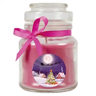 HS Candle Duftkerze (Dekokerze, 1-tlg), Weihnachten - Kerze im Bonbon Glas, Kerze mit Weihnachts - Motiv lila Ø 7 cm x 7 cm x 10 cm x 7 cm