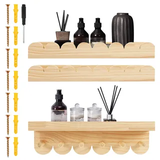 Alongen 3 Stück Schwebendes Regal 40cm Kinderzimmer Bücherregal Scalloped Regale Holz Bücherregal Kinder Wand Aufbewahrung Dekor Organizer für Schlafzimmer Kinder, Kleinkind Zimmer, Baby Zimmer