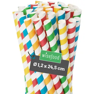 Wisefood® Strohhalme Papier [25 cm Ø 12] Party Deko [bunt] alternative Strohhalme Plastik-frei als Milkshake Set für Geburtstag Hochzeit DIY [120 Stk] für Cocktail Cola Energy Drink Bubble Tea