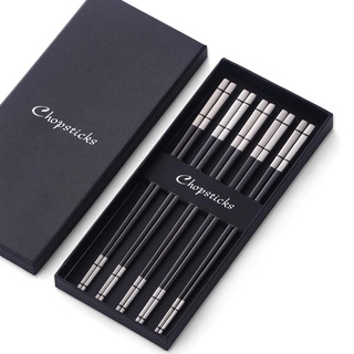 Do Buy Edelstahl Essstäbchen Schwarz 5 Paar Metall Sushi Stäbchen set Japanisch Koreanisch Stainless Steel Chopsticks 23,4cm Länge stäbchen spülmaschinenfest gut Geschenk für weihnachten/geburtstag