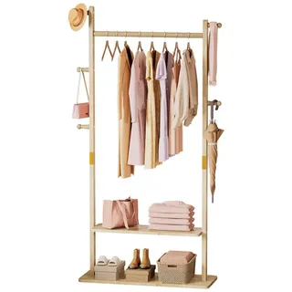 Yorbay Kleiderständer Garderobenständer aus Massivholz mit Ablagebrettern & Haken, Offener Kleiderschrank für Flur, Schlafzimmer 78 cm x 162.5 cm x 27 cm