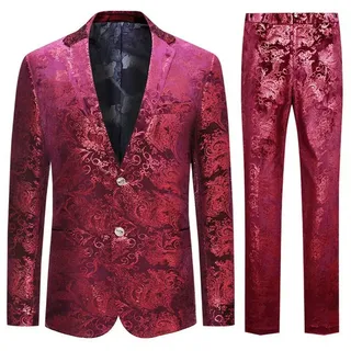 Allthemen Anzug (2 tlg) Herren Jacquard Partyanzug Smoking Regular Fit Anzug rot 56