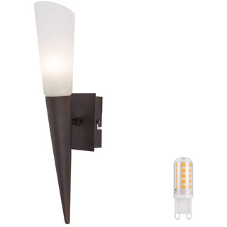 LED Wandfackel Liverpool Landhausstil Wandleuchte mediterrane Wandlampe Lampe Fackel rostbraun Leuchtmittel austauschbar (1x kurz rostbraun/weiß)