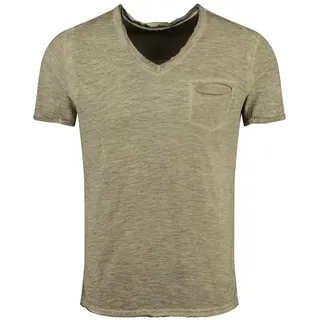 Key Largo T-Shirt Soda vintage Look uni Basic T00619 V-Ausschnitt unifarben kurzarm slim fit grün S