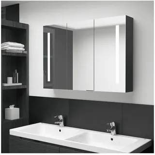 vidaXL LED-Spiegelschrank fürs Bad 89x14x62 cm Glänzend Schwarz