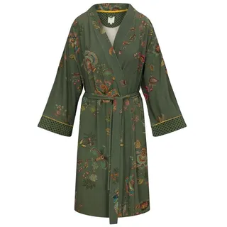 PiP Studio Kimono Naomi Kimono Cece Fiore, knielang, Viskose, mit breitem Gürtel zum binden, Bindegürtel, mit Bindegürtel grün M