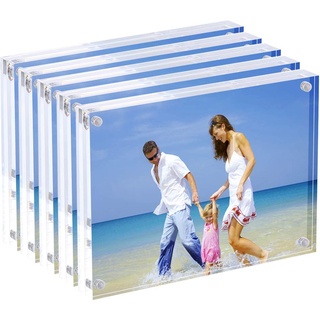 AMEITECH Acryl Bilderrahmen, 9x13 cm transparent, doppelseitig magnetisch Bilderrahmen, Desktop rahmenlose Postkarte Display – 5er Pack