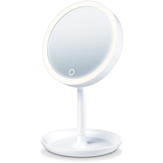 Beurer BS 45 Beleuchteter Kosmetikspiegel mit LED Licht, Touch Sensor Knopf, magnetischer extra Spiegel mit 5-facher Vergrößerung, Dimmfunktion