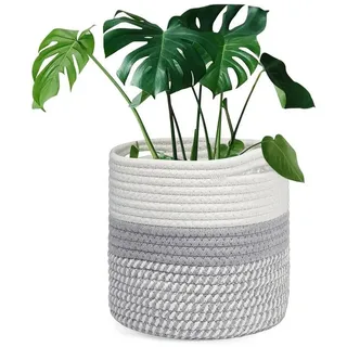 LuxusKollektion Übertopf Blumentopf Indoor Baumwolle Aufbewahrungskorb 20cm Weiß und Grau bunt