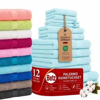 Betz Palermo Handtuch-Set 12-teilig – ® – saugfähig & weich – Duschtücher, Handtücher, Gästetücher & Waschhandschuhe Farbe türkis - Türkis