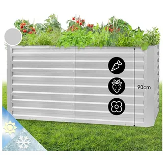 blumfeldt Hochbeet High Grow Straight, Hochbeet Metall Balkon Pflanzkasten Pflanzkübel Blumenkasten silberfarben