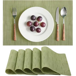 EIN Set von 6 waschbaren Vinyl Tischsets, gewebt, waschbar, rutschfest, hitzebeständig, Küche, Esstisch, Hotel, Tischset 30x45cm (grün)