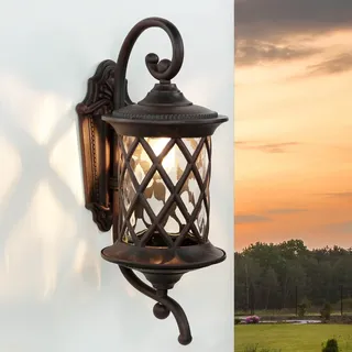 Wandleuchte Außenlampe Schwarz-Braun Aluminium E27 IP23 Haus Hof Rustikal