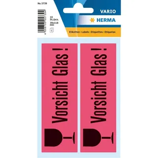 Herma Hinweisetiketten 5739 rot Vorsicht Glas 39 x 118 mm 10 Blatt