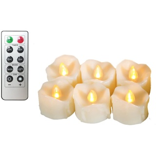 Erosway Flammenlose Kerzen, realistisch Flackernde LED Teelichter elektrische Kerzen, 300 Stunden nonstop Leuchten mit Fernbedienung und 2/4/6/8 Stunden-Timer. Elfenbeinfarbe. 6 Stück/Paket