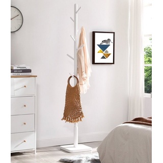 VASAGLE Garderobenständer Kleiderständer, Massivholz, 30 x 30 x 175 cm weiß