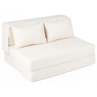 COSTWAY Schlafsofa, 3-in-1 wandelbarer Schlafsessel mit 2 Kissen, Chenille-Stoff-Futon-Couchbett zum Ausklappen, Bodermatratze, Bequeme Couch, Beige - Beige