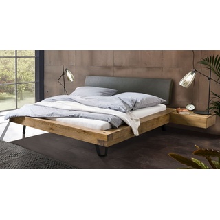 Bett in Balkenoptik 160x210 cm aus Wildeiche mit Kunstleder - Anes