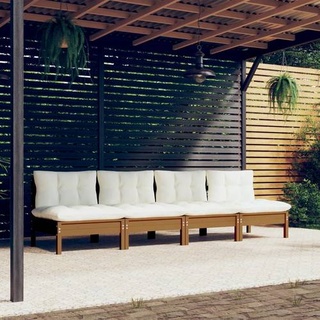 vidaXL 4-Sitzer-Gartensofa mit Creme Kissen Massivholz Kiefer