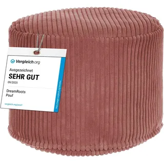 DreamRoots Runder Cord Pouf Hocker 380 g/m2 als Bequemer Bodenstuhl und Vielseitiges Sitzkissen Boden für Wohnzimmer Schlafzimmer oder Homeoffice 50x50x35 cm Ginger Spice