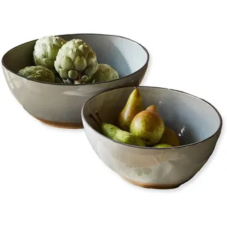 LOBERON Salatschüssel 2er Set Biarré, grau | Robustes Steinzeug, Mediterrane Note, Vielseitig einsetzbar