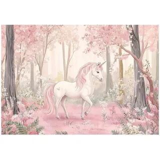 WallArena Fototapete, Mädchen Einhorn Wald 350x250