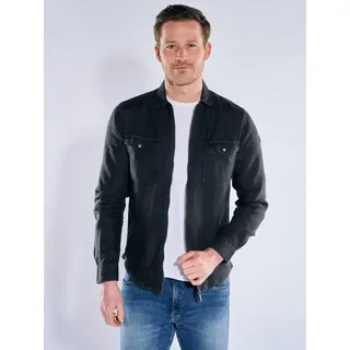 engbers Herren Leinen Overshirt mit Zipper Blau regular uni Kent-Kragen - 4XL