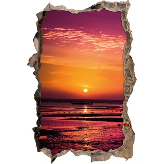 Pixxprint 3D_WD_1747_62x42 roter Sonnenaufgang über Meer Wanddurchbruch 3D Wandtattoo, Vinyl, bunt, 62 x 42 x 0,02 cm