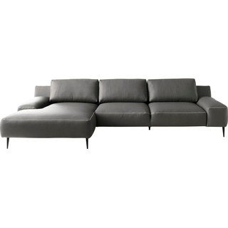 Ecksofa DESIGNWERK "Forma" Sofas Gr. B/T: 344 cm x 162 cm, Leder, Recamiere links, grau (steel) Leder-Ecksofas