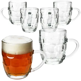 MamboCat Bierglas MamboCat 6er Set Dijon Bierkrug Glas mit Henkel & Relief 0,2L Party, Glas weiß