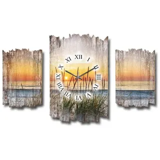 Kreative Feder Wanduhr 3-teilige DESIGNER-Wanduhr „Sonnenuntergang“ im Shabby-Chic-Stil (ohne Ticken; Funk- oder Quarzuhrwerk; elegant, außergewöhnlich, modern) bunt