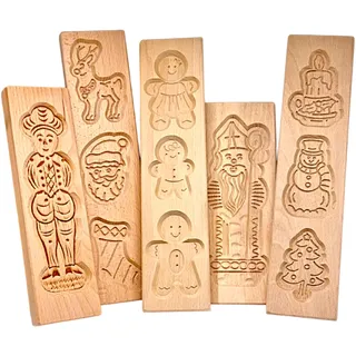 Generisch Form – Holzform aus Buchenholz, Spekulatiusform, Keksform, Verschiedene Traditionelle Muster, Spekulatius, Backform (5 -teiliges Set, 1 x 1 x 1)