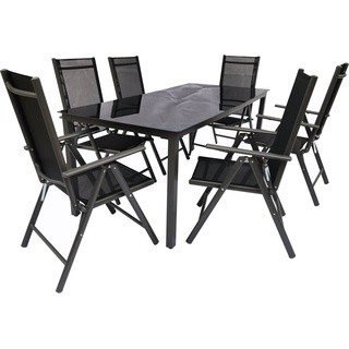 VCM Garten-Essgruppe Alu Glas Gartenset Sitzgruppe Tisch Stühle 190 SW, (7-tlg) schwarz
