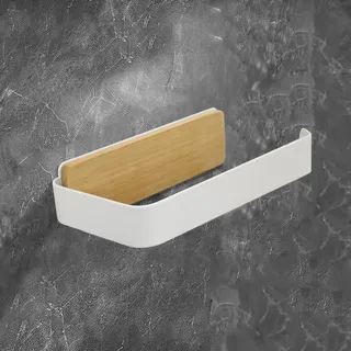 HZBODA Klopapierhalter Ohne Bohren Weiß Bambus Toilettenpapierhalter Kleben Wand Klorollenhalter Selbstklebend Wandmontage WC Papier Halterung (Weiß)