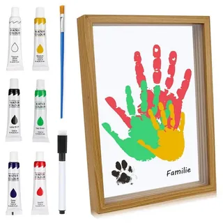 luxuskollektion SENLINLIN Handabdruck Set Familie, Holzrahmen Bastelset, Baby Hand- und Fußabdruck Set, Ungiftige Fingerfarben, Geschenk für Jungen & Mädch