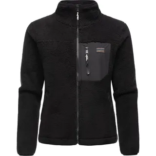 Ragwear Plüschjacke "Alaris", Damen, Gr. XL (42), schwarz, Plüsch, Material: 100% Polyester, Basic, oversize hüftbedeckend, hoch geschlossener Ausschnitt, Langarm Ärmel ohne Ärmelschlitz normaler Saum mit Gummizug, Jacken, Kuschelige Fleecejacke mit Brusttasche