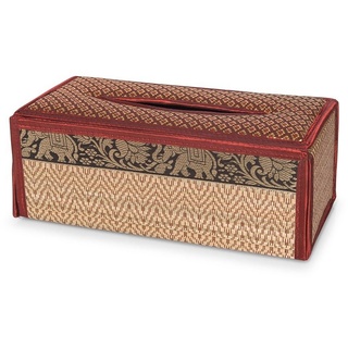 Kitama Papiertuchbox Kosmetiktücher Taschentuchbox aus natürlichem Bast mit Elefantenmuster (Rot/Gold), Made in Thailand rot