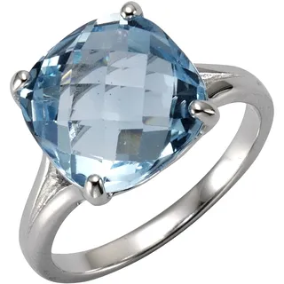 ZEEme Fingerring Silber 925 rhodiniert mit Blautopas Weiß Gr. 62
