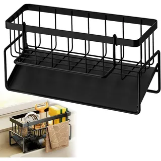 Venkuber Küchenorganizer-Set Spülbecken Organizer mit Abtropfschale, Rostfrei Edelstahl, Spülbecken Handtuch Organizer Für Badezimmer Küche Spüle schwarz
