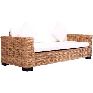 vidaXL Gartensofa 3-Sitzer Sitzpolster Kissen Rattansofa Sessel Gartensessel Lounge Sofa Gartenmöbel Gartengarnitur Sitzgarnitur Natürliches Rattan