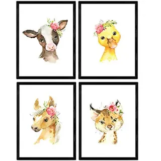 POSTER Set mit 4 Leopard Duck Kuh und Pferd A4 Rahmenlos