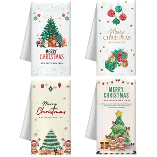 Scinzene 4er Set Geschirrtücher Weihnachten – 40x60cm Baumwolle Küchentücher – Weihnachts Geschirrtücher & Handtücher Weihnachten als Geschenk und Küchendeko