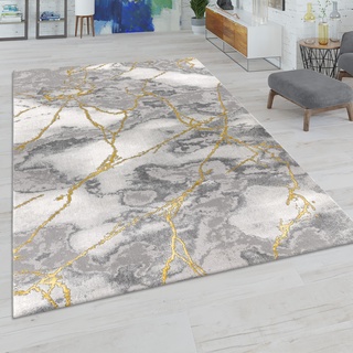 Paco Home Wohnzimmer-Teppiche Grau Gold Weich Marmor Optik Kurzflor mit vers. Designs, Grösse:80x150 cm, Farbe:Gold 6