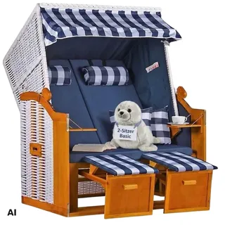 Mr. Deko Strandkorb Ostsee Wacholder PE Weiß Dessin Uni Karo Blau